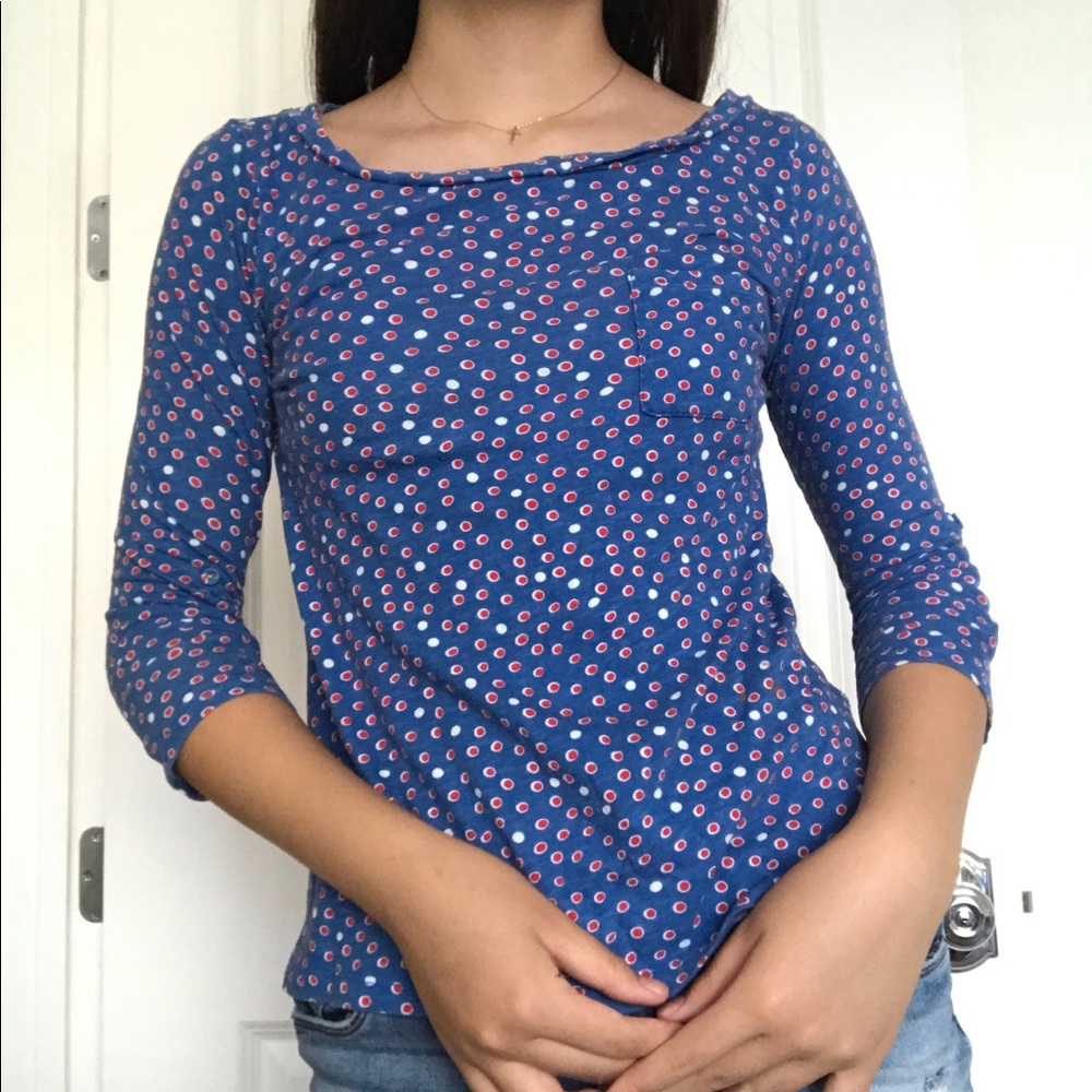 Anthropologie Blue Top with Patterns